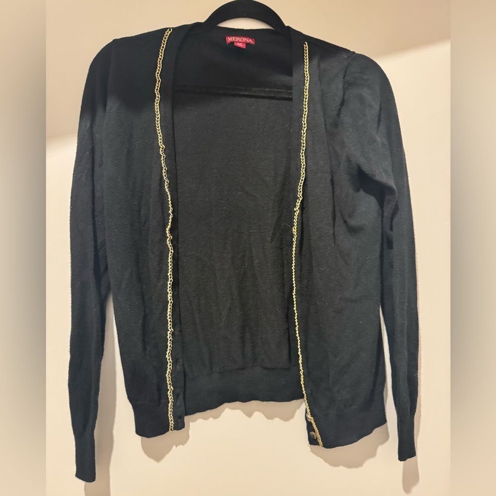 Merona Black Cardigan with Gold Detailing